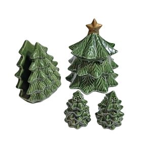 Ceramic Christmas Tree Candy‎ Canister,napkin holder, & salt & pepper shaker